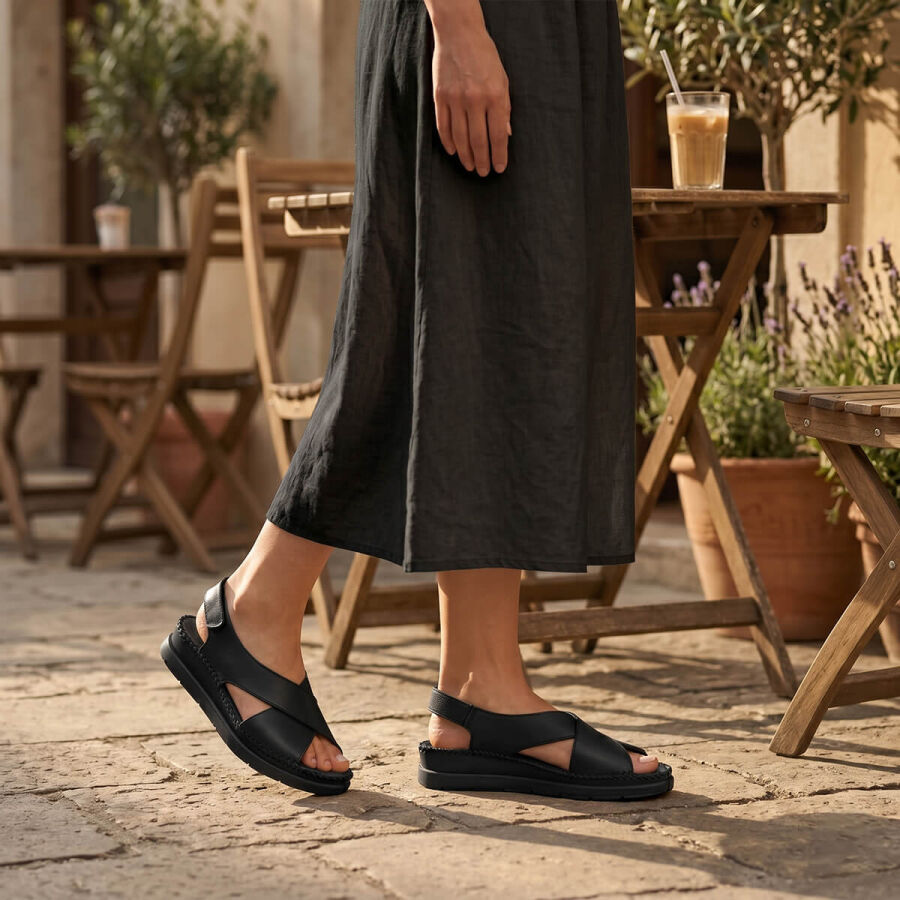 Forelli 22311 TINA Siyah Hakiki Deri Kadın Sandalet  - 2