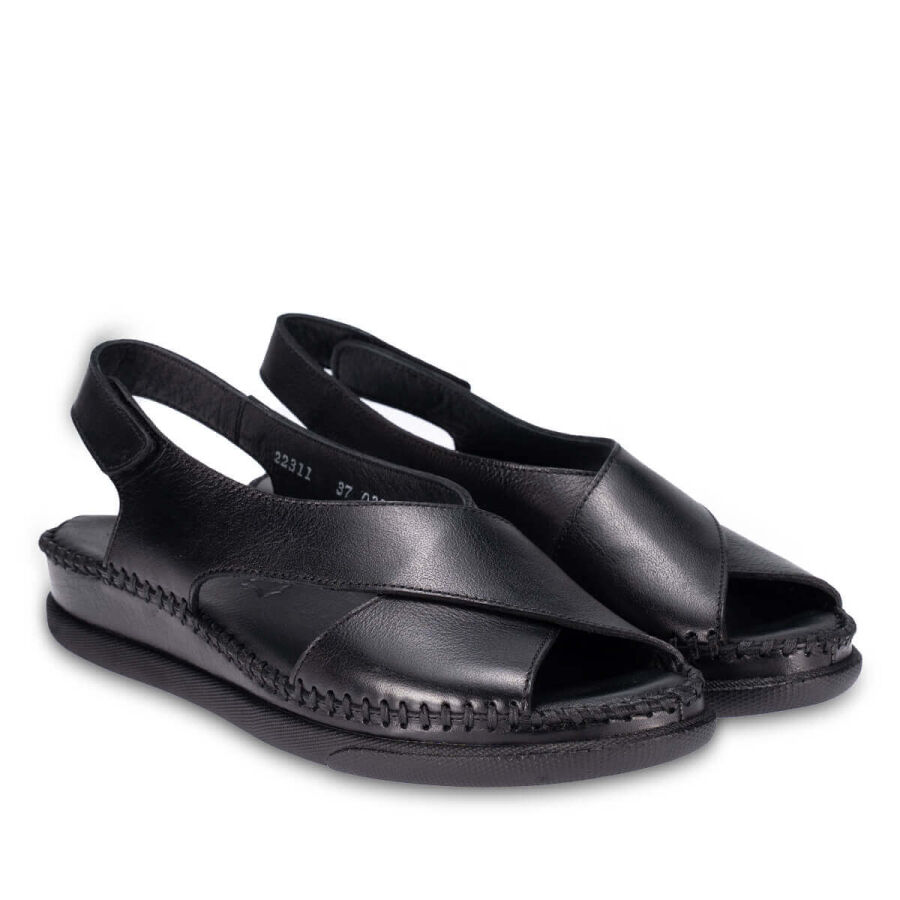 Forelli 22311 TINA Siyah Hakiki Deri Kadın Sandalet  - 3