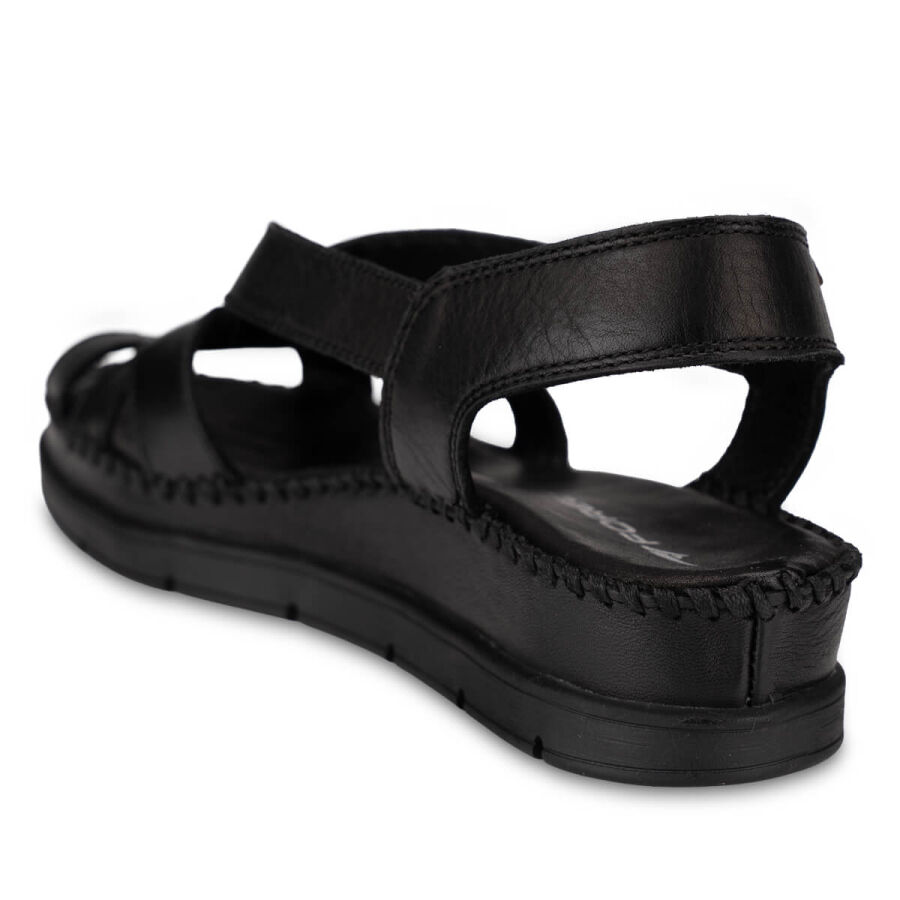 Forelli 22316 KARINA Siyah Hakiki Deri Kadın Sandalet  - 5