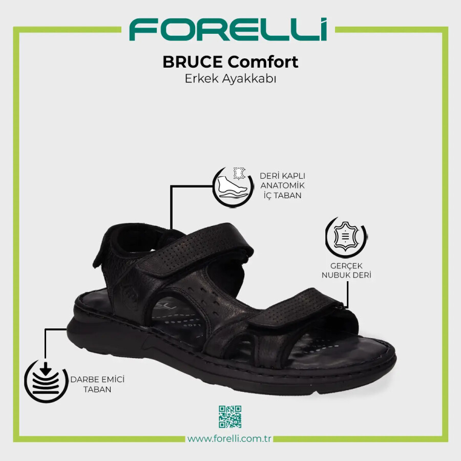 Forelli 40526 BRUCE Siyah Nubuk Deri Erkek Sandalet - 5