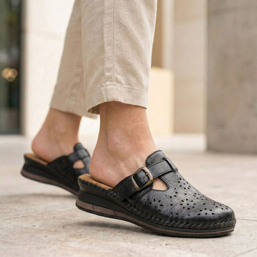 Forelli 80625 CARY Siyah Hakiki Deri Kadın Sabo Terlik - 2