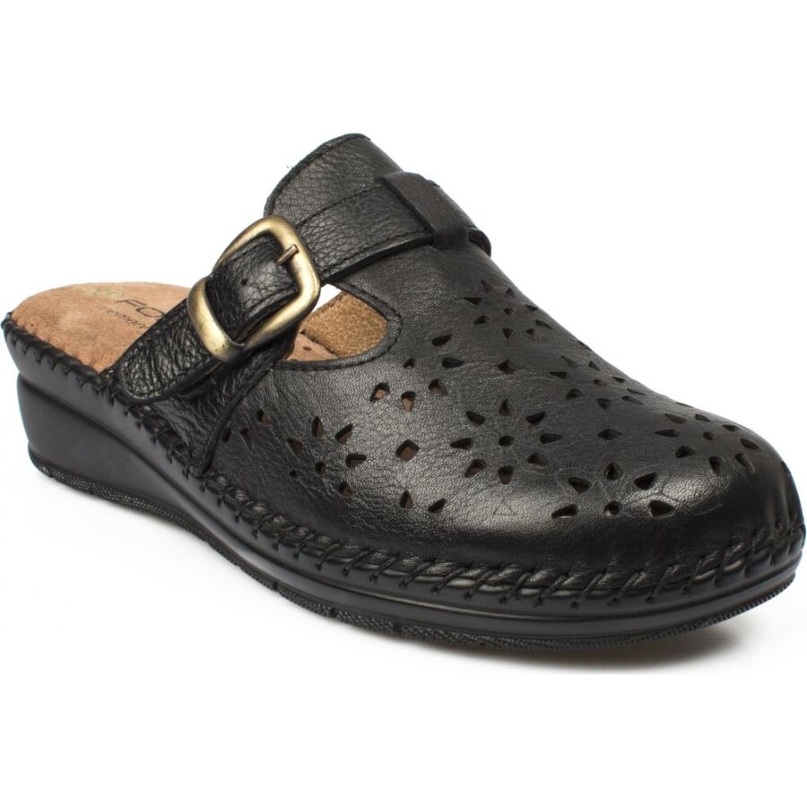 Forelli 80625 Siyah Hakiki Deri Kadın Sabo Terlik - 1