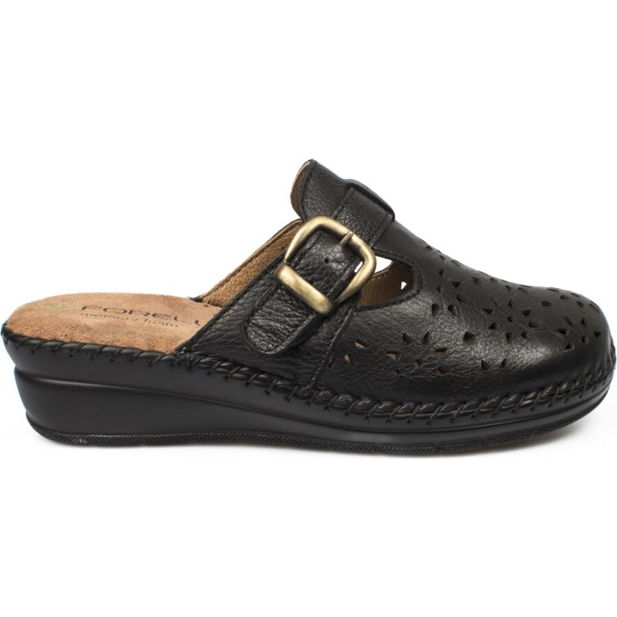 Forelli 80625 Siyah Hakiki Deri Kadın Sabo Terlik - 2