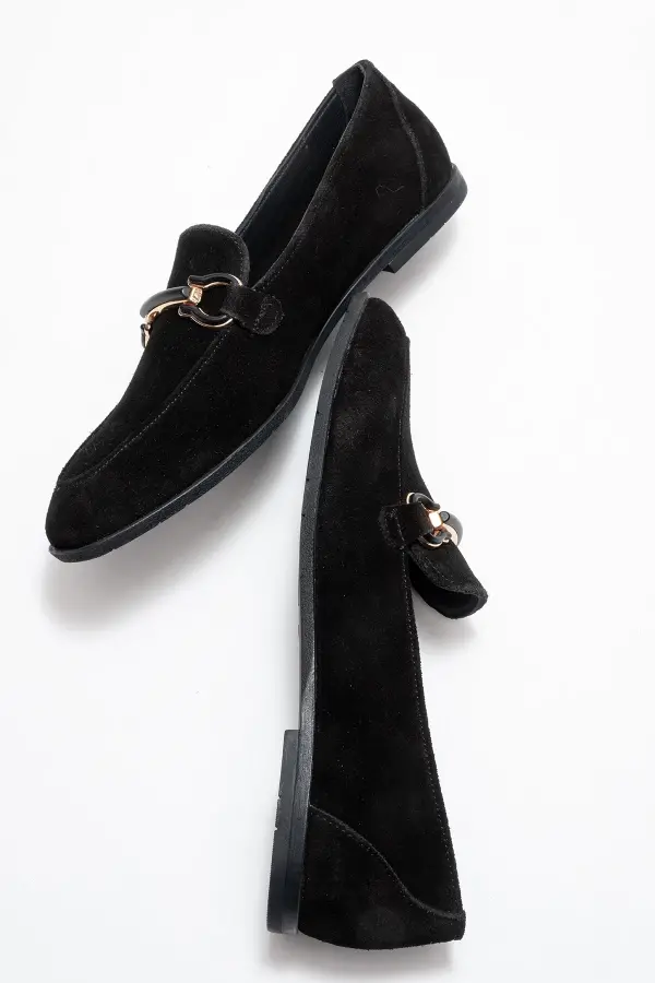 Zeyn 4059 Siyah Süet Kadın Babet - 4