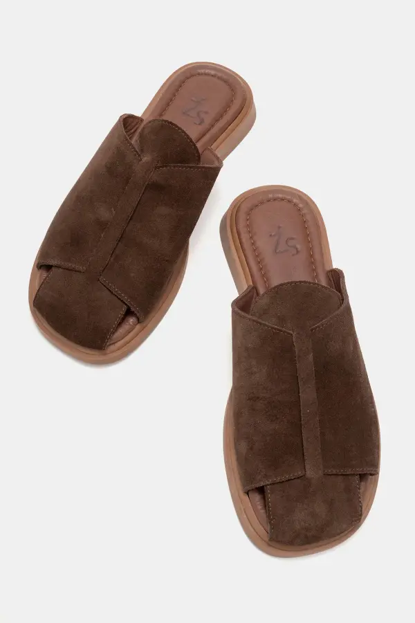 Zeyn 4104 Kahverengi Süet Kadın Terlik - 4