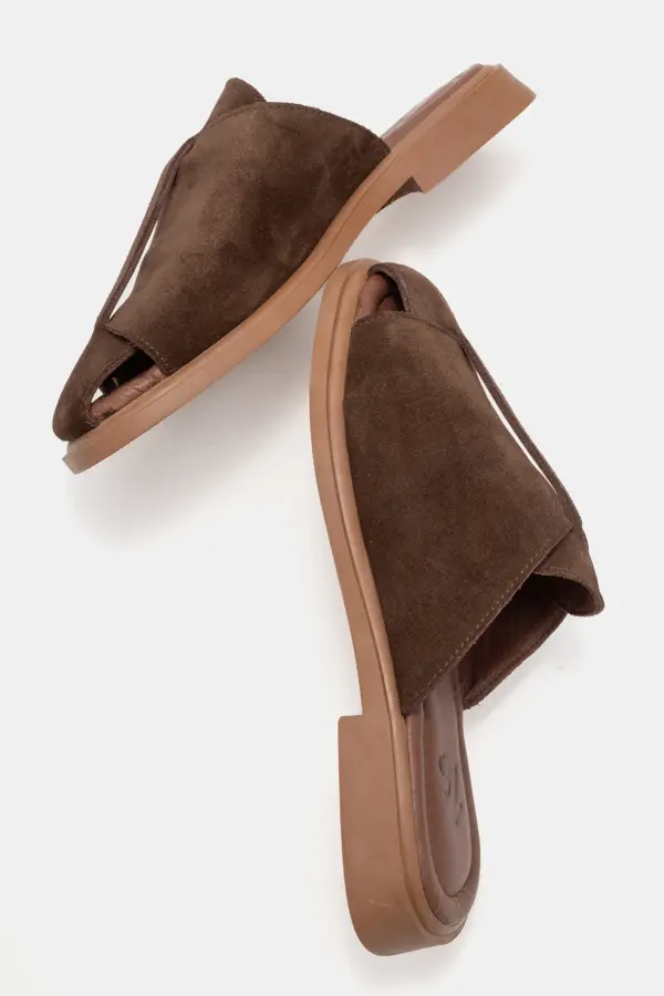 Zeyn 4104 Kahverengi Süet Kadın Terlik - 5