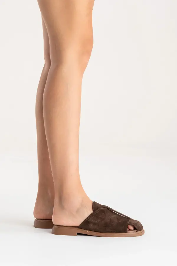 Zeyn 4104 Kahverengi Süet Kadın Terlik - 7