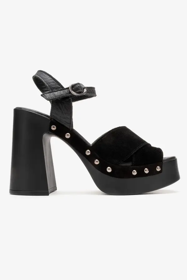 Zeyn 4128 Siyah Süet Kadın Sandalet - 1