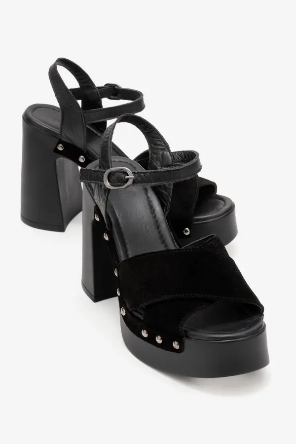 Zeyn 4128 Siyah Süet Kadın Sandalet - 2