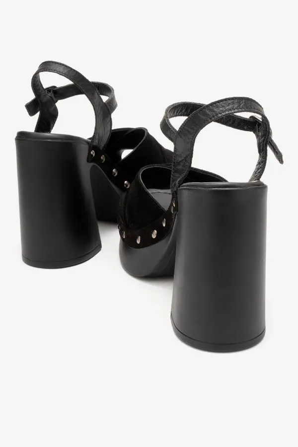 Zeyn 4128 Siyah Süet Kadın Sandalet - 3