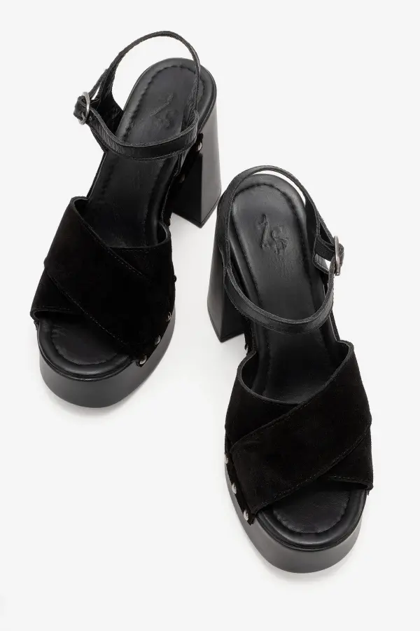 Zeyn 4128 Siyah Süet Kadın Sandalet - 4