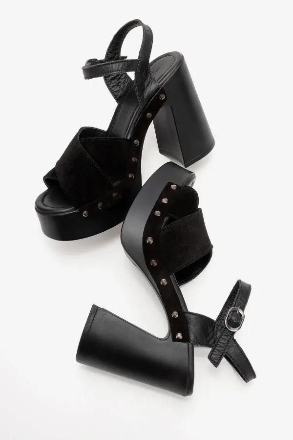 Zeyn 4128 Siyah Süet Kadın Sandalet - 5