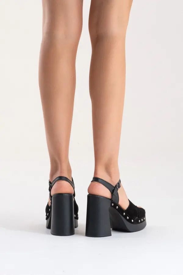 Zeyn 4128 Siyah Süet Kadın Sandalet - 8