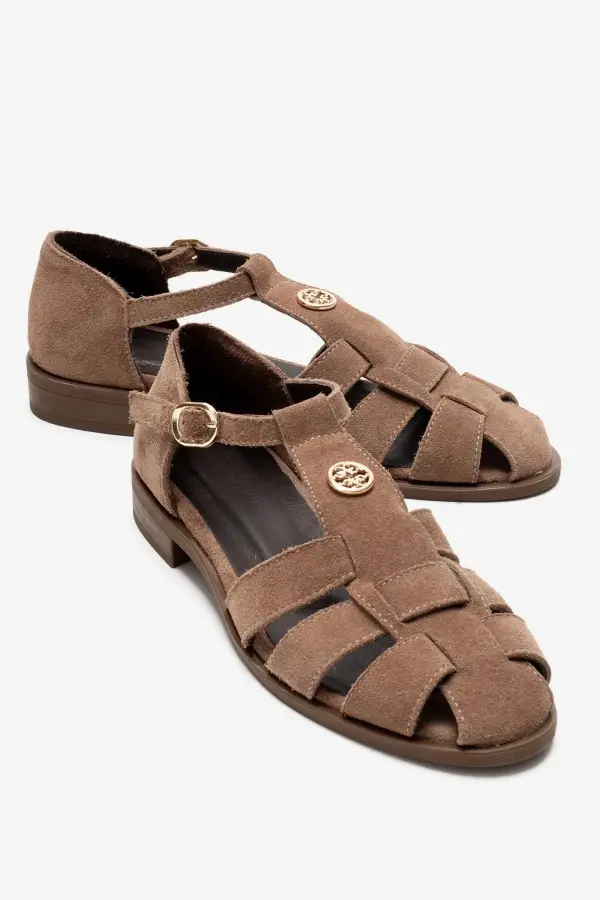 Zeyn 4168 Taba Süet Kadın Sandalet 