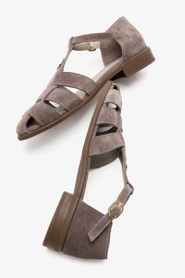 Zeyn 4168 Vizon Süet Kadın Sandalet - 5