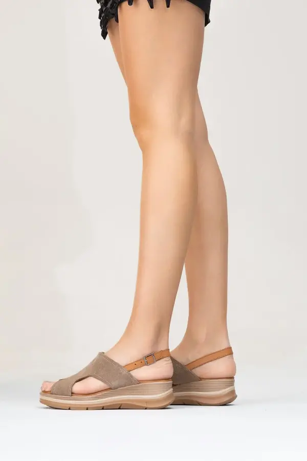 Zeyn 8059 Vizon Süet Kadın Sandalet - 1