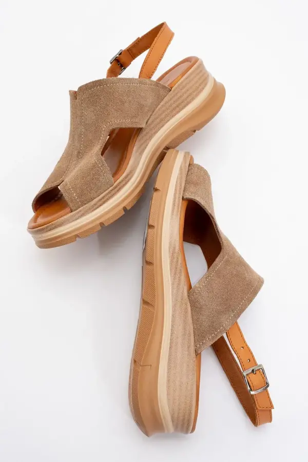 Zeyn 8059 Vizon Süet Kadın Sandalet - 7